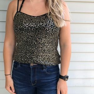 Express Glitter Tank Top Bronzy Gold Black Small